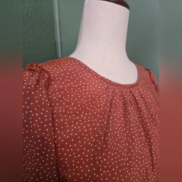 Size Large Lauren Conrad Burnt Umber Lace And Ruffle Trimmed 3/4 Sleeve Blouse - Picture 5 of 9